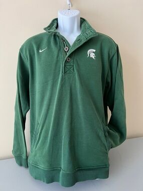 Nike Men’s Green Michigan State MSU Spartans Quarter-Button Pullover